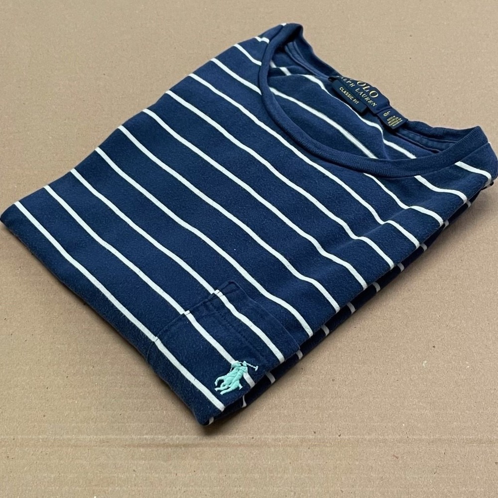 Polo Ralph Lauren Men's LG Navy/ White Striped White Pocket T-Shirt Pony Preppy - Picture 11 of 11